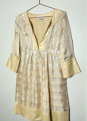 Diane Von Furstenberg Corina Silk Gold Metallic V-Neck Dress Size 4