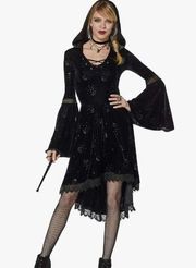 Spirit Halloween Adult Celestial Coven Hooded Dress Black Moon Stars Costume