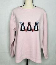 Cathy Daniels Cozy Pink Fleece Sweater Sweatshirt Christmas Cats Vintage Size L