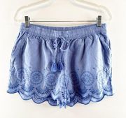 Vineyard Vines Eyelet Scalloped Trim Pull On Cotton Shorts Blue Large