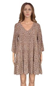 Natural Life Charolette Tiered Mini Dress Ditsy Floral cottage Brown Medium