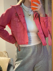 Hot Pink Cropped Denim Jacket 