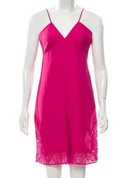 Maje Isadora Lace Trim Romper Fuchsia Pink Crepe Playsuit Sleeveless V-Neck