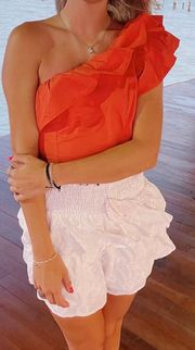 One Shoulder Orange Blouse