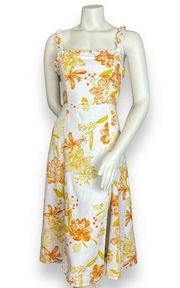 Paper Hearts Dress Linen Cotton Floral White Yellow Goldenrod Ruffle Straps Slit