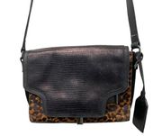 Vince Camuto Shoulder Bag Crossbody Leopard Reptile Embossed Leather Fold Over