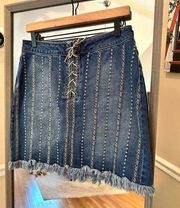 Wonderly Frayed Embroidery Denim A Line Skirt Size 31