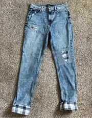 Hudson Los Angeles Holly Straight Distressed Jeans Patchwork Cuffs Size 30