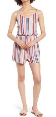 One Clothing Los Angeles White Blue Orange Striped V-Neck Romper Size Small