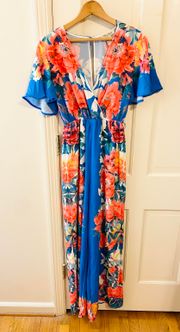 NWT  blue floral print vneck jumpsuit