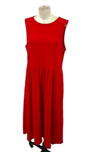 Draper James RSVP Sleeveless Scoop Neck Midi Dress Ribbed Pleated Red Size XL