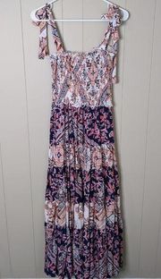 Abel the Label Pink Floral Boho Smocked Maxi Dress