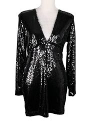 Motel Melana Plunge Neck Bodycon Sequin Dress Black Medium New