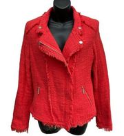 Carolina Belle Montreal Tweed Frayed Moto Jacket Cardigan Orange Women’s M