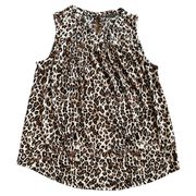 ADRIANNA PAPELL Brown Animal Print Pleated Sleeveless Top, M