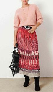 BA&SH Daris Boho Red Printed Midi Skirt Size Large