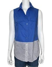 Equipment Femme Blue Sleeveless Button Up Top Size Medium