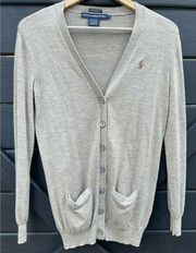 Ralph Lauren Sport Boyfriend Fit Cardigan Merino Wool Women’s Tan Sweater Small