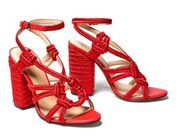 CAbi • Tiptoe Sandals rope braided heel chunky block Hibiscus Red coral