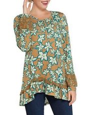 LOGO Lori Goldstein Floral Top Chiffon Ruffle