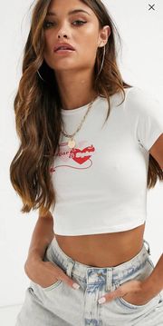 White Graphic Crop Top