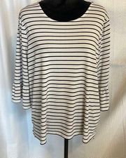 Elle gray with black stripes 3/4 Belle sleeve blouse size XL