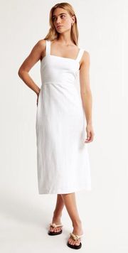 Abercrombie & Fitch A&F Premium Linen High-Slit Midi Dress