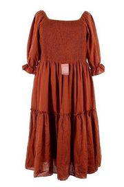 NWT Ivy City Co. Lani Midi in Spice Smocked Puff Sleeve Cotton Tiered Dress 3X