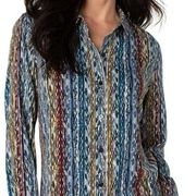 NWT Liverpool Arrow Ikat Button Collared Blouse Top Long Sleeve Small