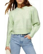 NWT Topshop Pleated Puffy Balloon Sleeve Crop Sweater Pastel Green Sz XS (0-2)