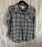 Christopher & Banks Black Plaid Button Front Long Sleeve Shirt