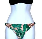 Maaji  Green Pink Tropical Bikini Bottoms SMALL Reversible Solid Pink Cheeky NEW