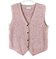 Christopher & Banks | Pink Knit Sweater Vest Button Front Soft Ramie Cotton XL