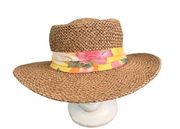 ORIGINAL PANAMA JACK STRAW HAT  EST 1974  3 1/4" BRIM COLORFUL BAND