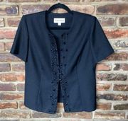 Danny & Nicole Vintage Black Embellished Short Sleeve Blazer Women's Size 10