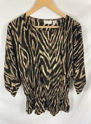 Chicos Animal Print Cinch Bottom Flow Blouse Size 1 / Medium