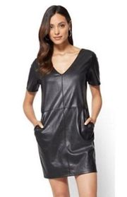 Soho NY&C Black Faux Leather Pocket Dress Small