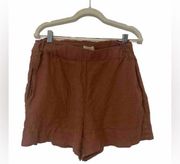 Lou & Gray 100% Linen Shorts Rust Red Women Size Medium S Pockets Elastic Waist