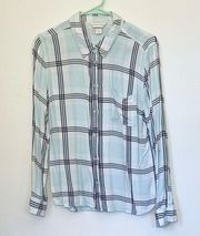 Christopher & Banks blue & black plaid long sleeve button down shirt size XL