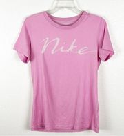 Nike  Pink Spellout Graphic Dri Fit Short Sleeves Tee, Size Small