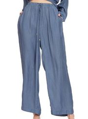 Lucy Paris Striped Satin Pleated Wide Leg Blue Pants