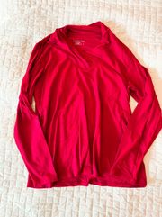 Criss Cross V-Neck Red Long Sleeve Tee Size Large