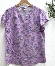 Womens Swiss Dot Blouse Size Medium Lilac Purple Floral Paisley Textured