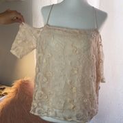 blouse lace lined cold shoulder light peach