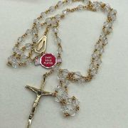 NWT 24K GP rosary Aurora Borealis dead stock vintage