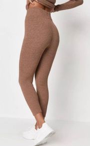 Brown Co Ord Textured Knit High Rise Legging w/ Elastic Waist