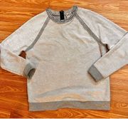 Haute Hippie Light Grey Herringbone Reverse Weave Sweatshirt Crystal Neckline M