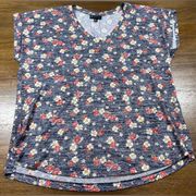 Women's French Terry V-Neck Relax Fit Size XL Floral Cap Sleeve Blouse