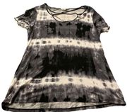 Printed Short Sleeve Shirt Top Black Medium