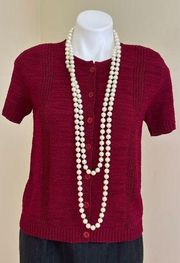 Dana Buchman Burgundy Knitted Short Sleeves Button Down Cardigan SZ SP